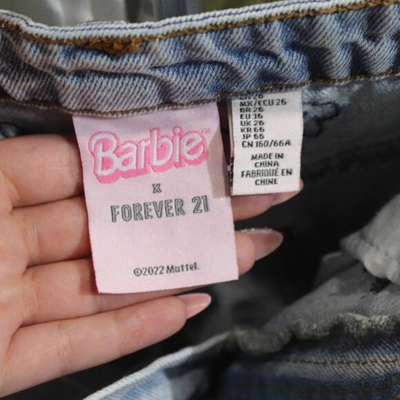 Barbie x Forever 21 Denim Flower Cut Off Jean Shorts Sz 26 - Picture 8 of 16